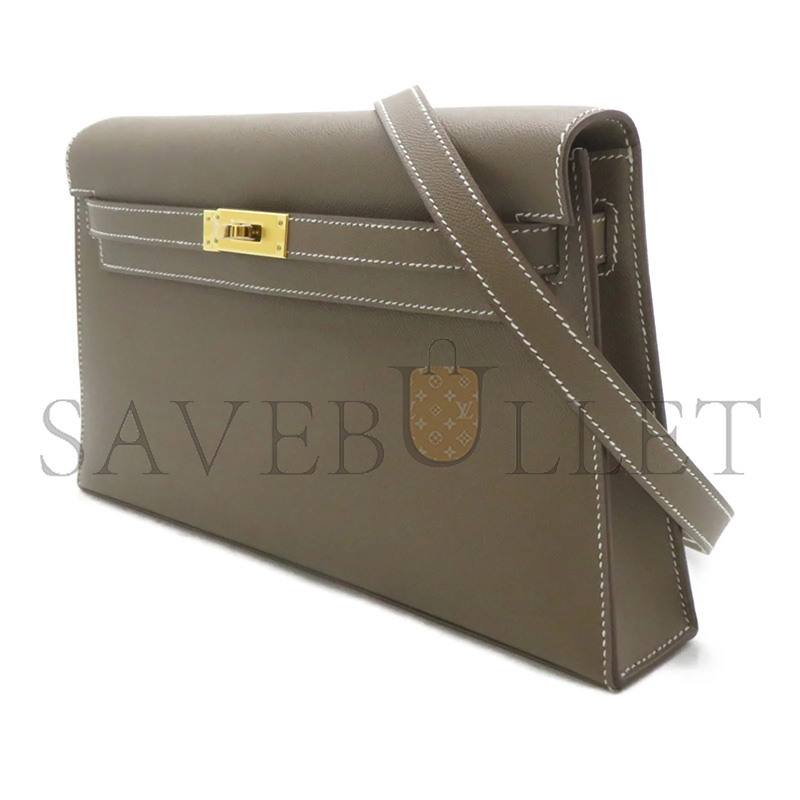 H**mes master madame calf leather kelly elan etoupe elephant grey gold buckle (27.5*15*5cm)